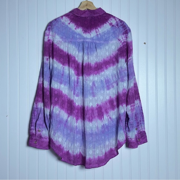 Anthropologie Pilcro Janesse Tie Dye Long Sleeve Button Front Top Sz XL Casual - Picture 8 of 10